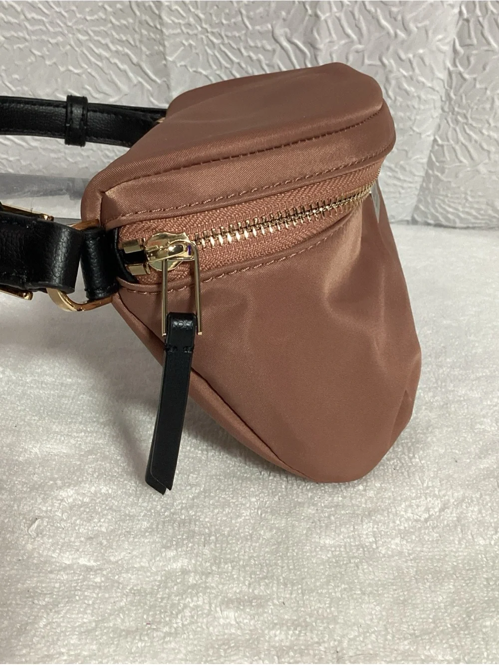 Kate Spade Dawn Nylon Rose Pink Fanny Pack Waist Bag Black Leather Belt EUC